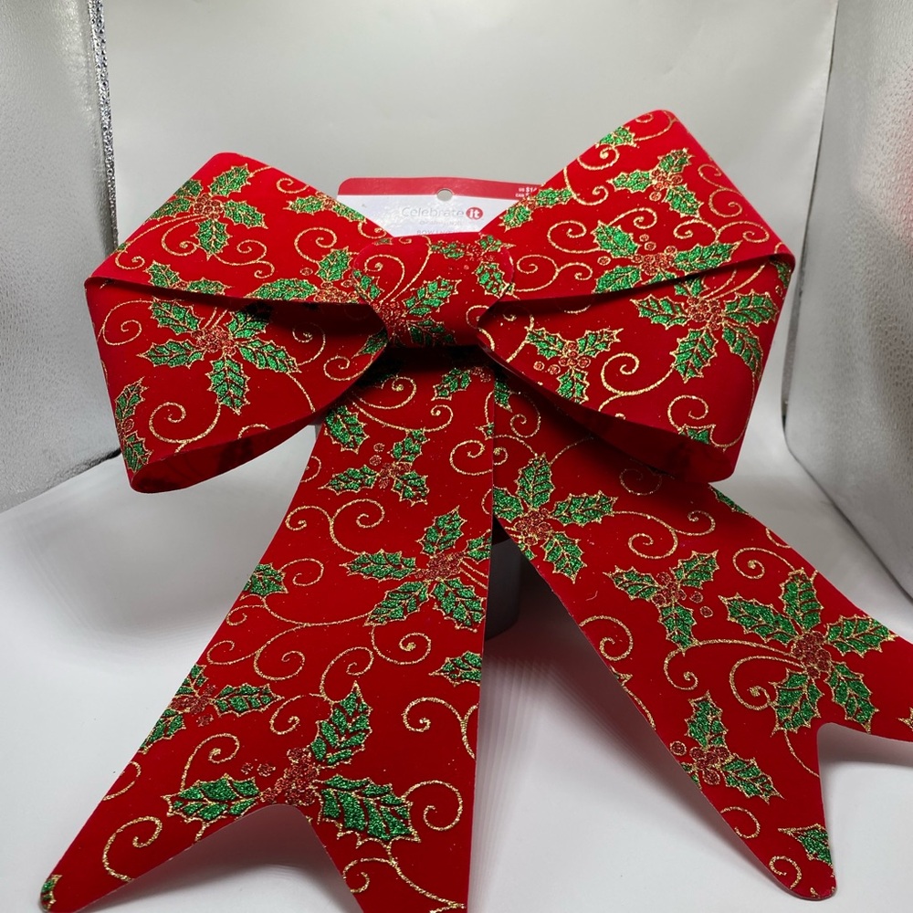Festive Red and Green Holiday Bow